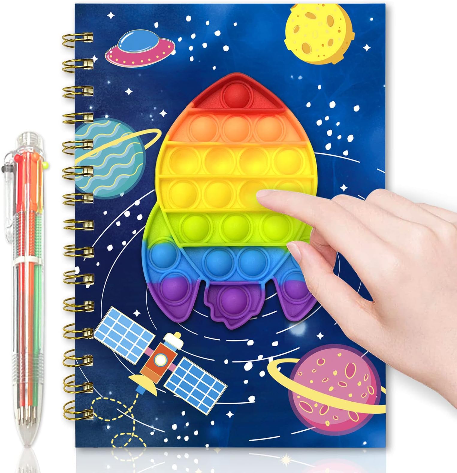 Pop Notebook for Kids, Fidget Boys Diary Journal 8.5x5.3 Inches 160 Lined Pages with 6 Multicolor Pen Spiral Journal for Teenage School Writing Drawing Pop Rocket It Gifts Stuff Age 6 8 10 12