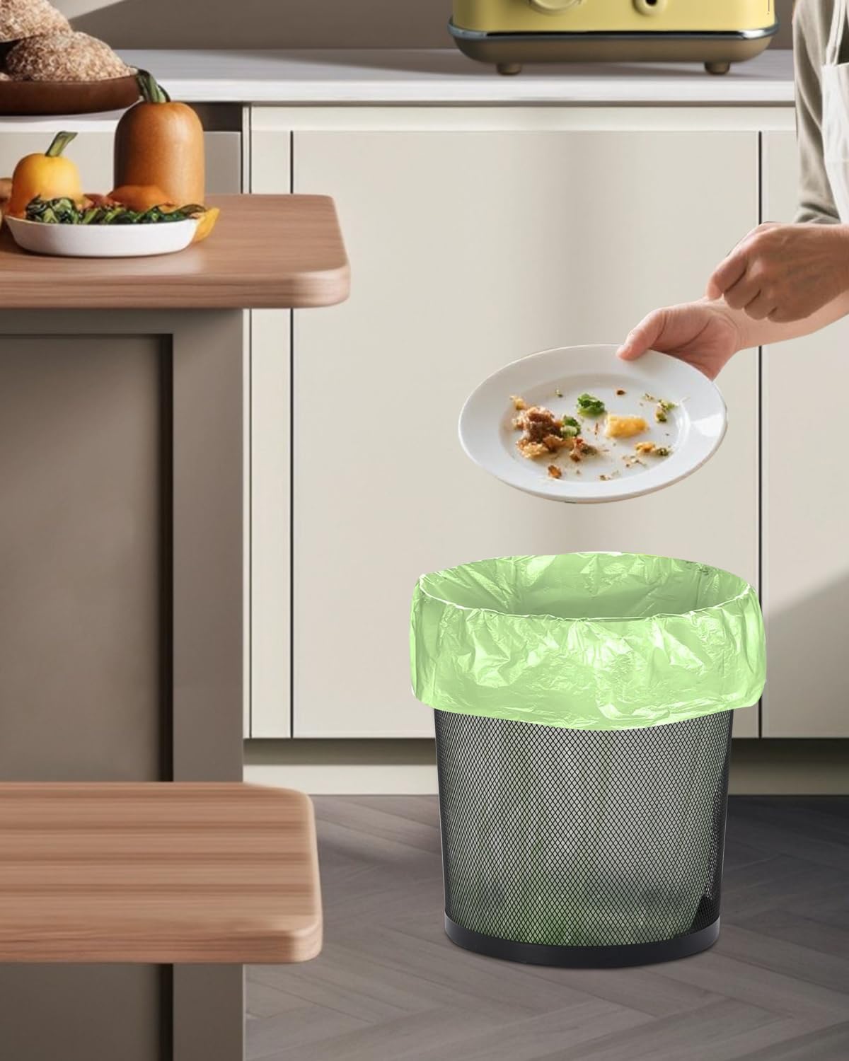Worki na śmieci, 100 szt. worków na odpady spożywcze, worki na śmieci, 20 l, kompostowalne wkładki do kompostowania, worki na śmieci do kuchni, biura, biodegradowalne worki na śmieci, zielone, 50 x 60