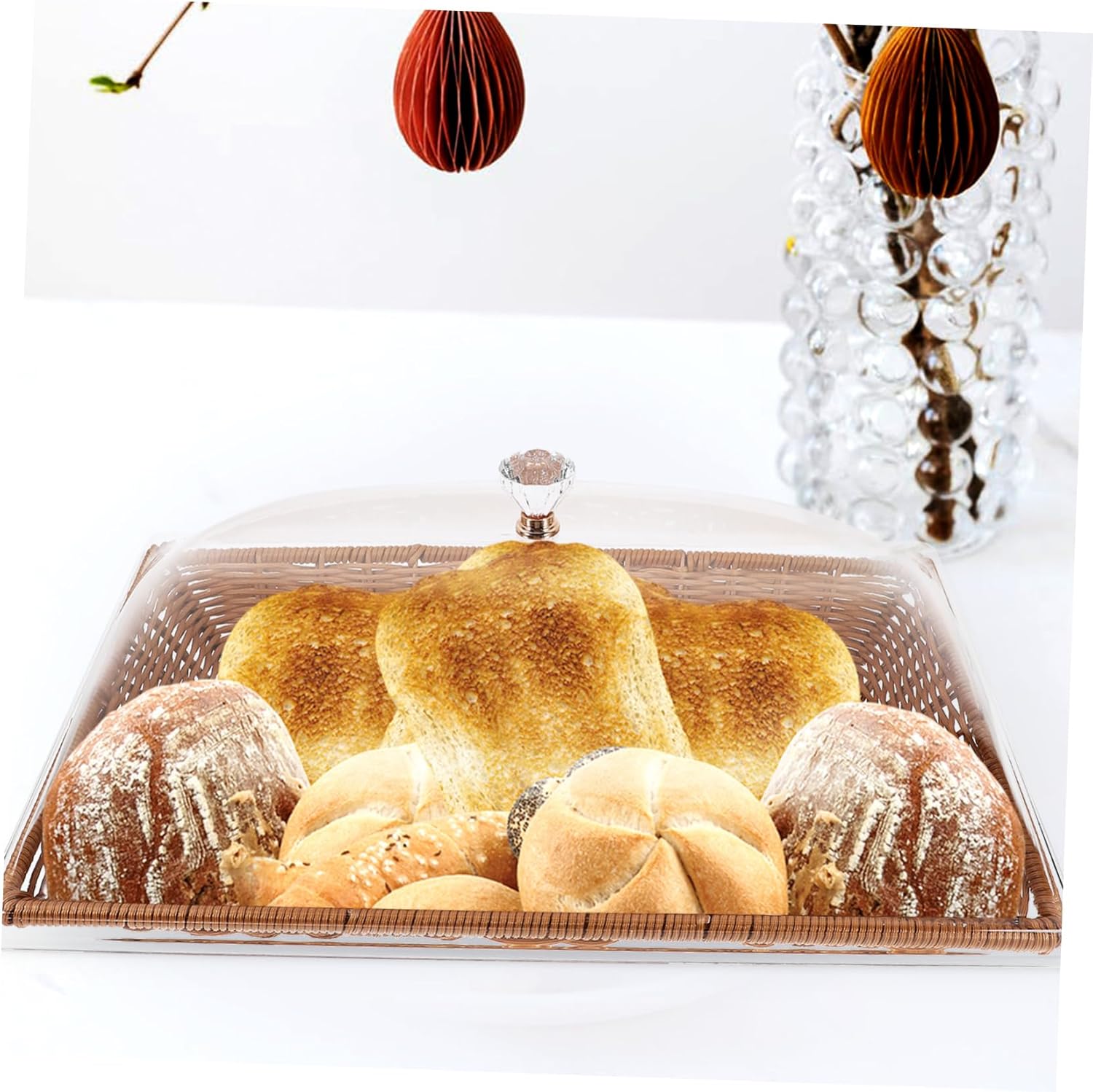 Mikinona 1set Woven Food Serving Tray Lid Practical and Versatile Kitchen Storage Basket for Bread Fruits and Snacks for Parties and Daily Use