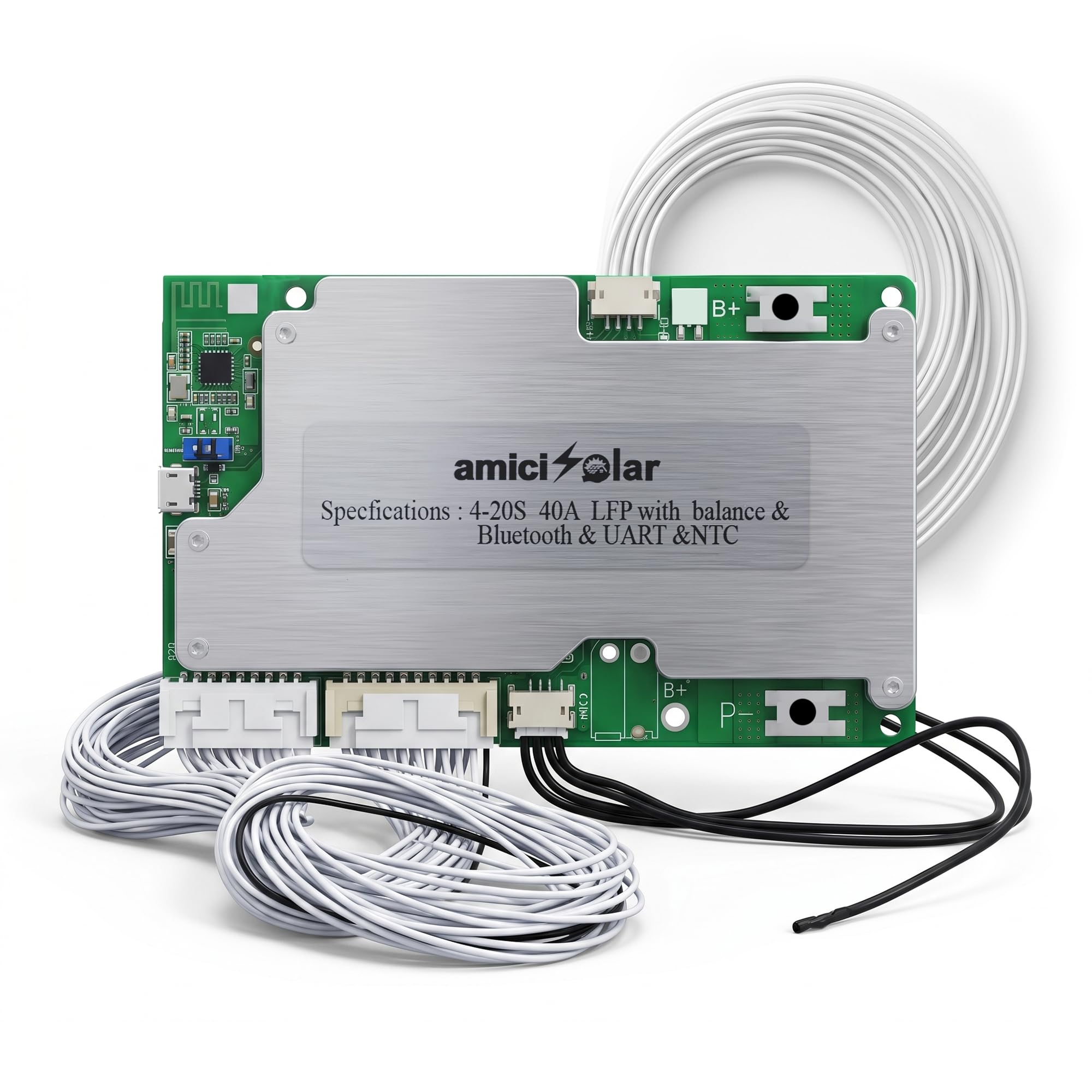 amiciSolar 4S–20S 40A Smart BMS for LiFePO4 Battery Pack | Bluetooth App + RS485 UART | Cell Balancing with NTC Protection | Battery Management System for Solar, EV, Inverter & DIY Systems-picture-23