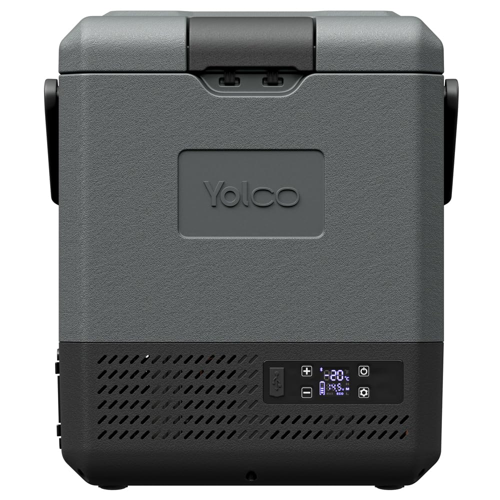 Yolco ET8 Carbon lodówka podróżna mini przenośna elektryczna lodówka z kompresorem 12/24 V DC do samochodu, ciężarówki, łodzi i gniazdka z przyłączem USB, -20°C, szara