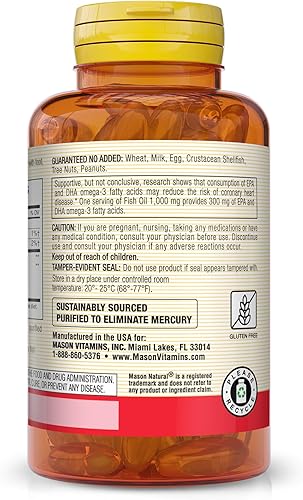 Miniatura 3 de MASON NATURAL Suplemento diario de aceite de pescado omega-3, 1000 mg con EPA y DHA para apoyo articular, suministro de 120 días, 120 pastillas de
