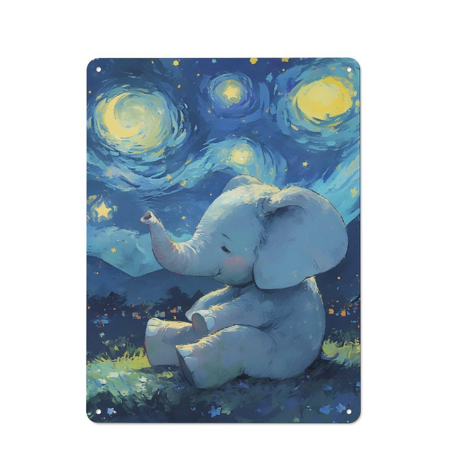 Junmoney Elephant Under Starry Night Sky Vintage Metal Sign 40X30cm For Bar Or Restaurant, For Vintage Wall Decor Fans, For Living Room And Hallway Decor