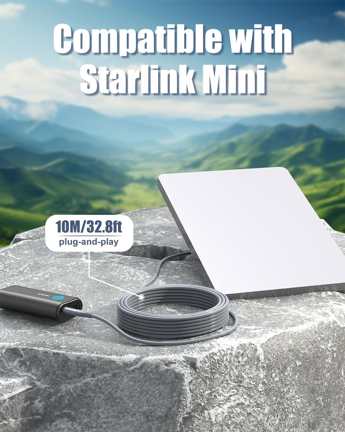 Starlink Mini Cable USB C to DC Power Cable 32.8FT, 100W Input Power Cable with Detection Light, Waterproof, Compatible with 100W+ PD Source, Starlink Mini Accessories