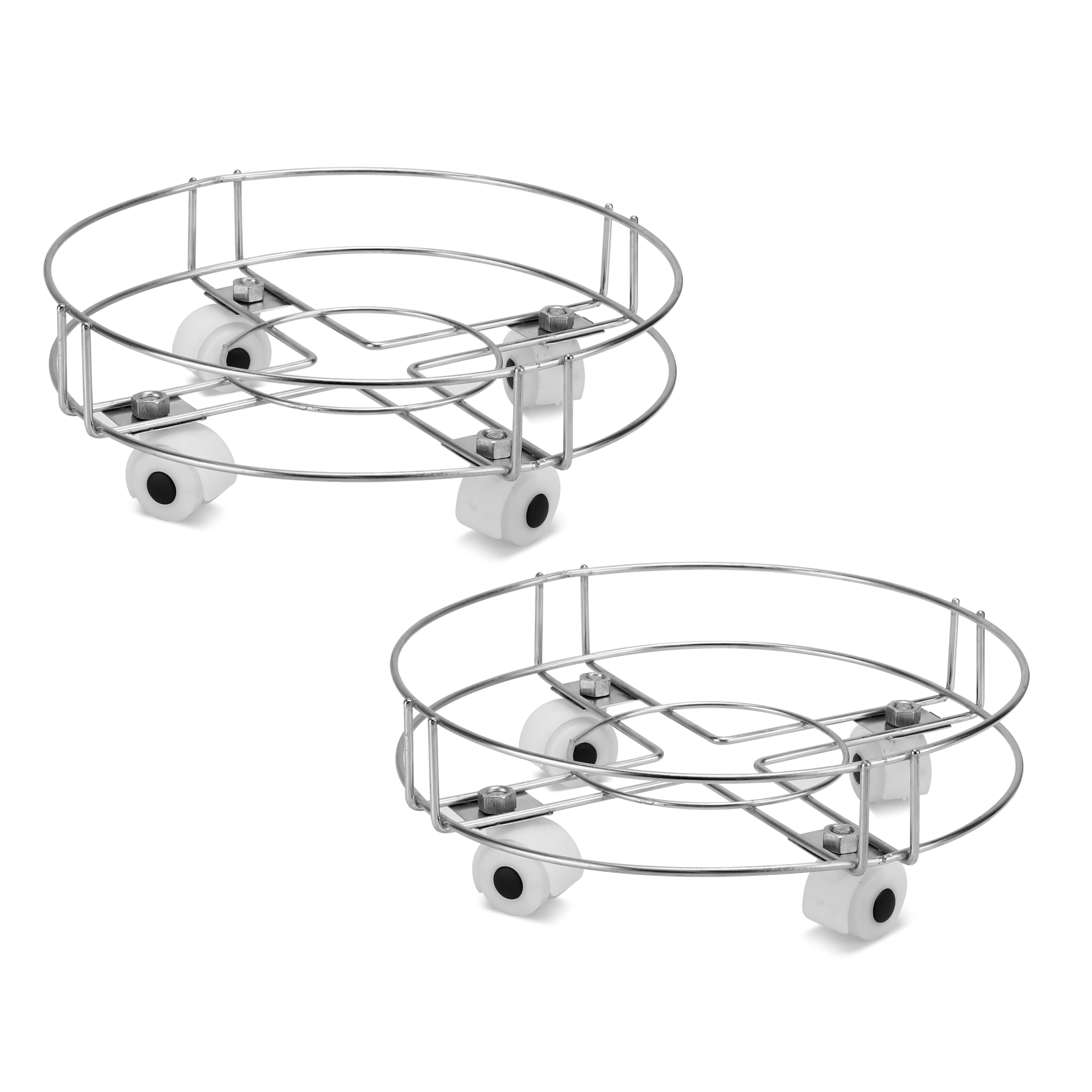 Stainless Steel LPG Gas Cylinder Trolley with Heavy Duty Wheels | 29 cm Round Gas Cylinder Stand | Smooth 360° Movement, Strong Load Capacity for Home & Kitchen (Pack of 2)