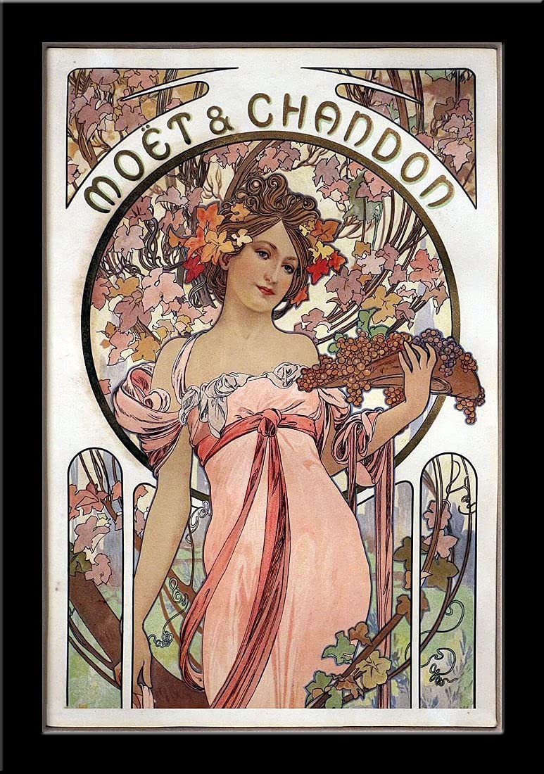 Tallenge - Alphonse Mucha - Moet and Chandon Champagne - Large Framed Canvas(Canvas,20 x 30 inches, Multicolour)