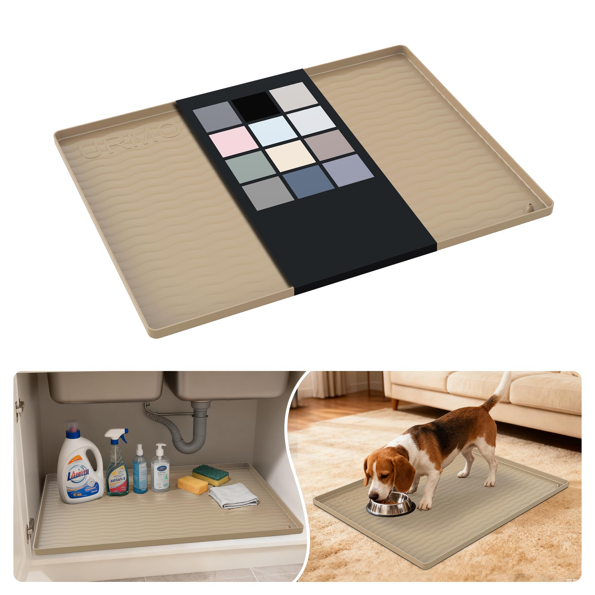 URMONA Waterproof Silicone Under Sink Mat, 25 x 19 in, Flexible Shelf Liner
