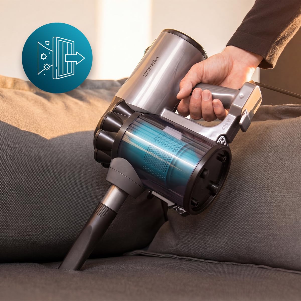 Cecotec 2-in-1 Stielstaubsauger Conga Thunderbrush 560 Neo. 600 W UltraPower, 6 m Aktionsradius, 180 Grad schwenkbarer Kopf, beutellos, 500 ml Behälter, Filter für saubere Luft, 2 Bodenpositionen