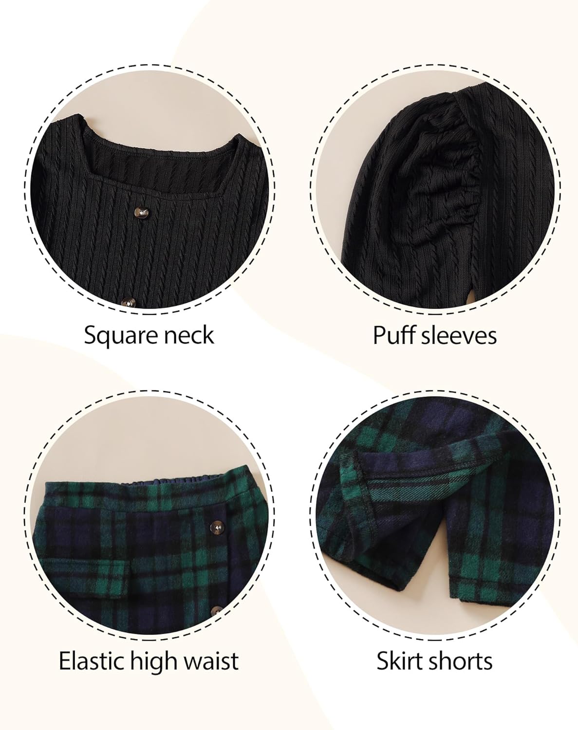 Girl Fall Clothes Sets: 3 Piece Fall Winter Outfits Square Neck Top Skirt Shorts Sets with Hat for Tween 6-12 Years - Image 7