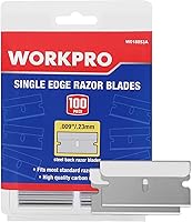 WORKPRO 100-Pack High Carbon Steel Single Edge Razor Blades - Durable Industrial Scraper Blades for Paint, Labels & Stickers