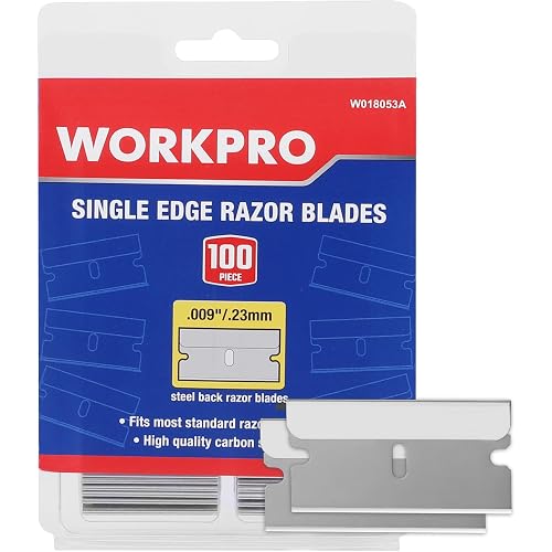 WORKPRO 100-Pack Single Razor Edge Blades, Industrial Scraper Razor Blades, High Carbon Steel One Edge Razor Blades