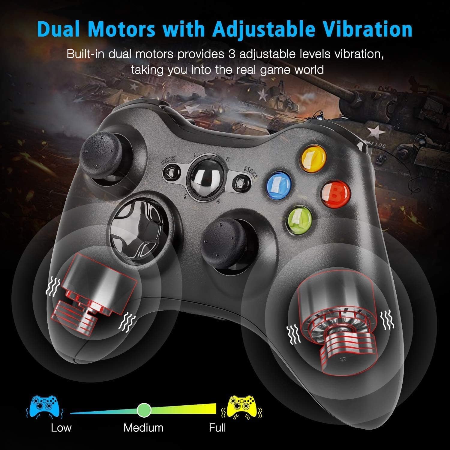 YCCSKY Manette sans fil pour X-Box 360, 2,4 GHz, Xbox 360, avec adaptateur de récepteur, double vibration, manette de jeu pour Xbox 360/PC/Windows (noir)