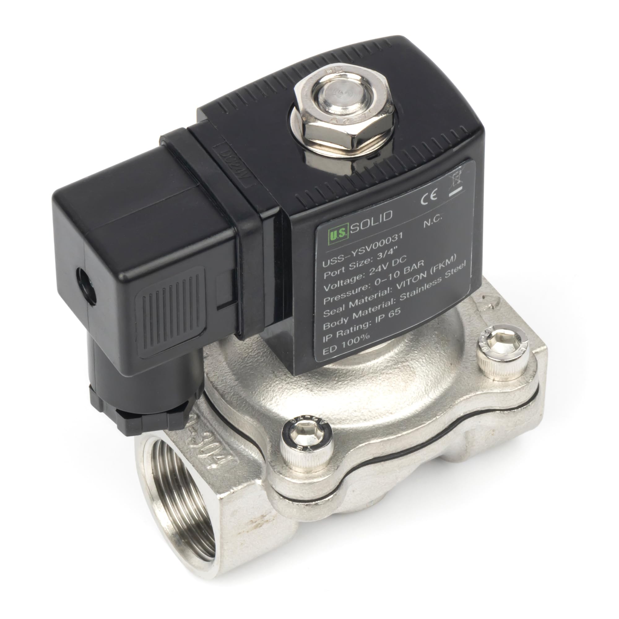 U.S. Solid Electroválvula acero inoxidable G 3/4 pulgada 24 V CC normalmente cerrada NC 10 bar, válvula eléctrica para agua, aire, diésel, queroseno, gasolina