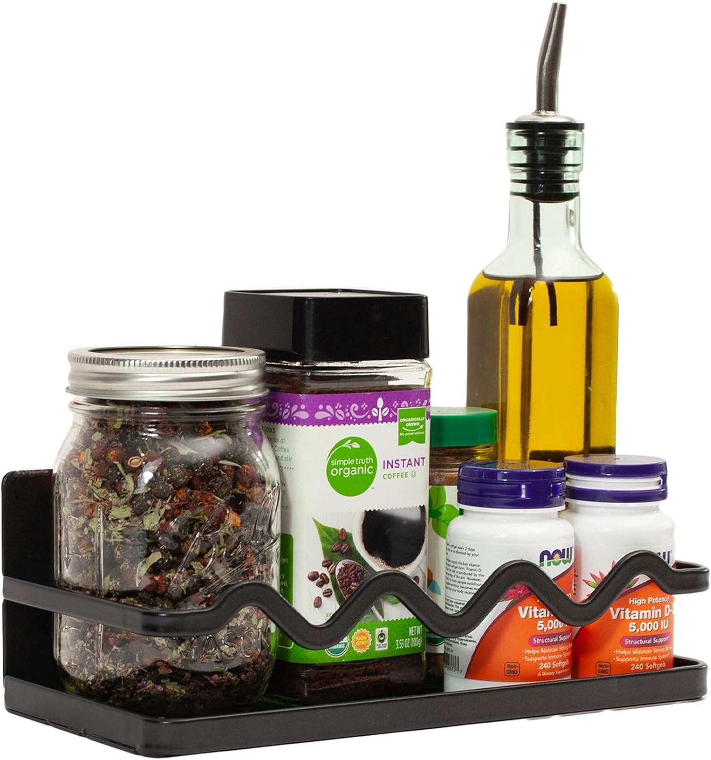 EHOMEA2Z Magnetic Spice Rack Holder For Refrigerator Black Organizer Tier Kitchen Metal Cabinet Space Saver Great For Jars Bottle Vitamins (Black, 1)