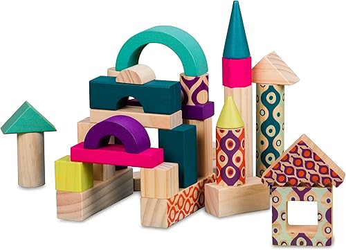 B. toys - Wood U Build It- Ordena y apila - Bloques de madera - 40 bloques de construcción - Colores y formas- Juego para niños pequeños, niños - 18