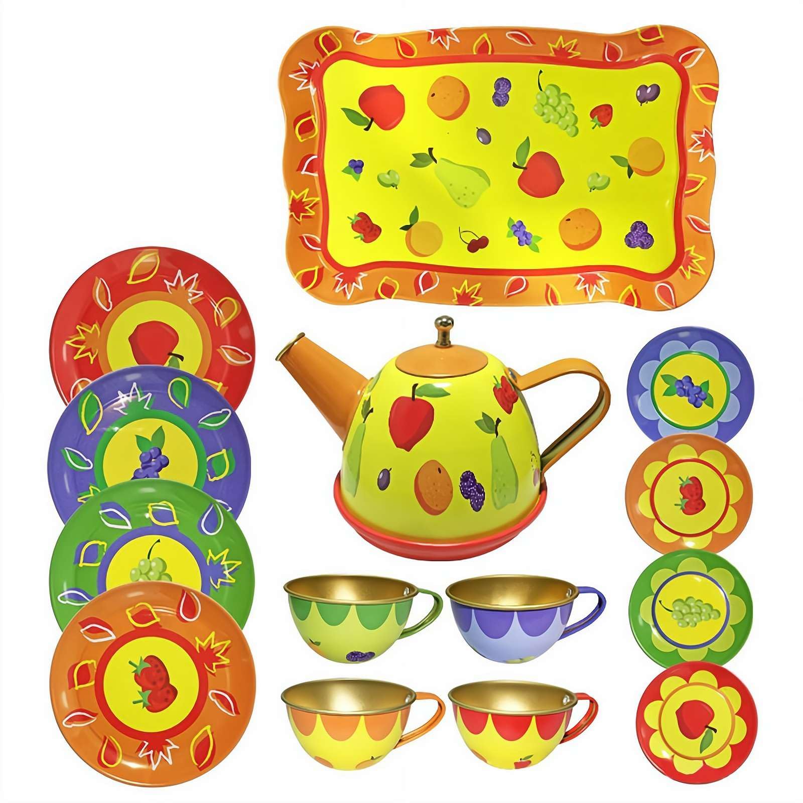 Kids Tea Party Set, Pretend Play Kitchen Party Dessert Cookies Teapot Tray, Metal Flower Te-a Se-t Toys for Toddlers Girls