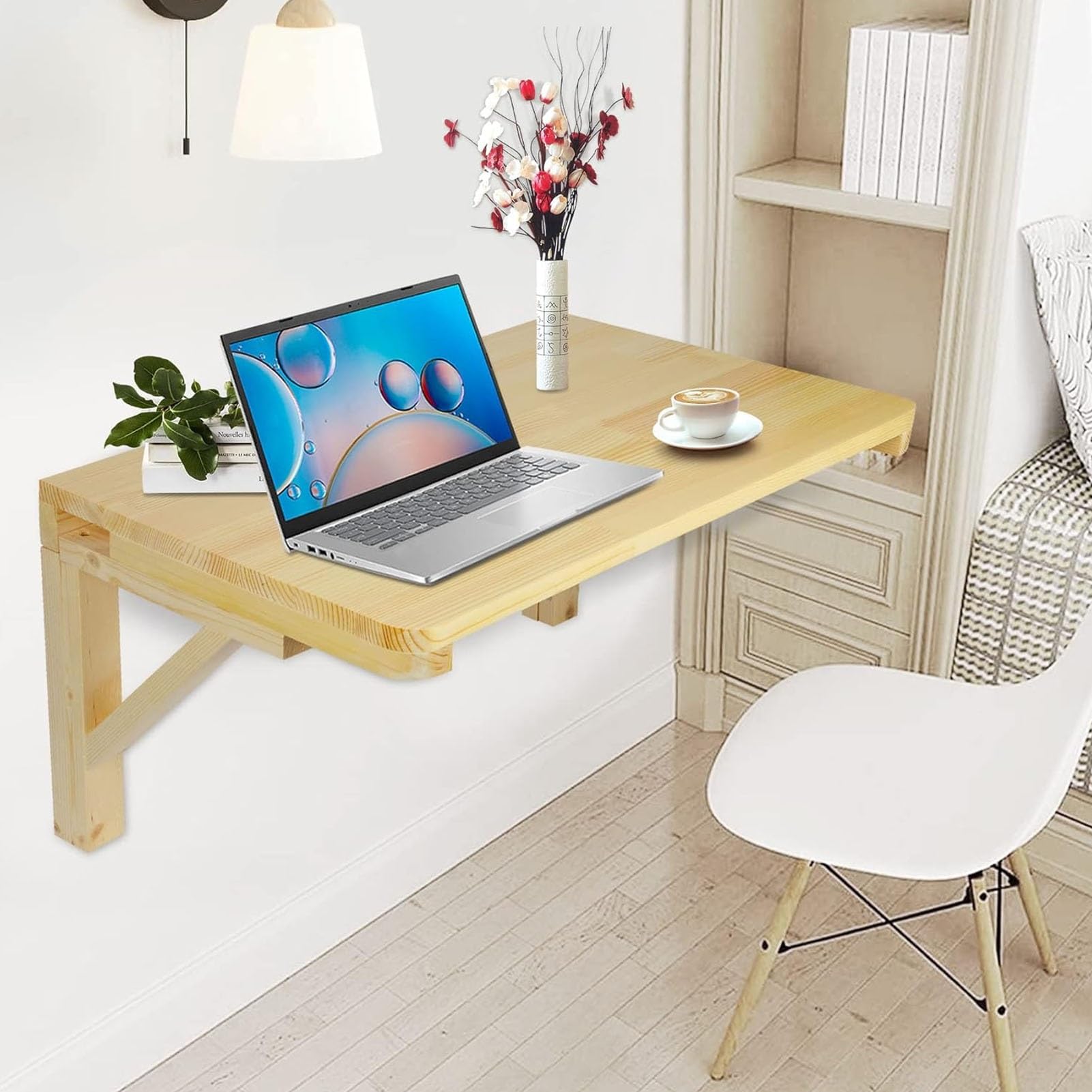 Bureau d'ordinateur suspendu bois massif table rabattable