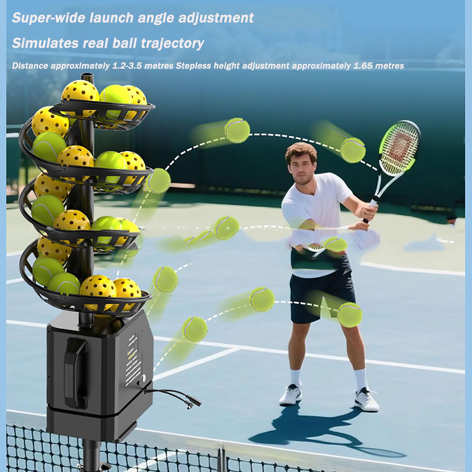 Macchina portatile per palline da tennis, per giocatore singolo, può essere agitata/controllata a distanza/frequenza regolata da tennis/pickleball, per adulti e bambini, capacità di 33 palline