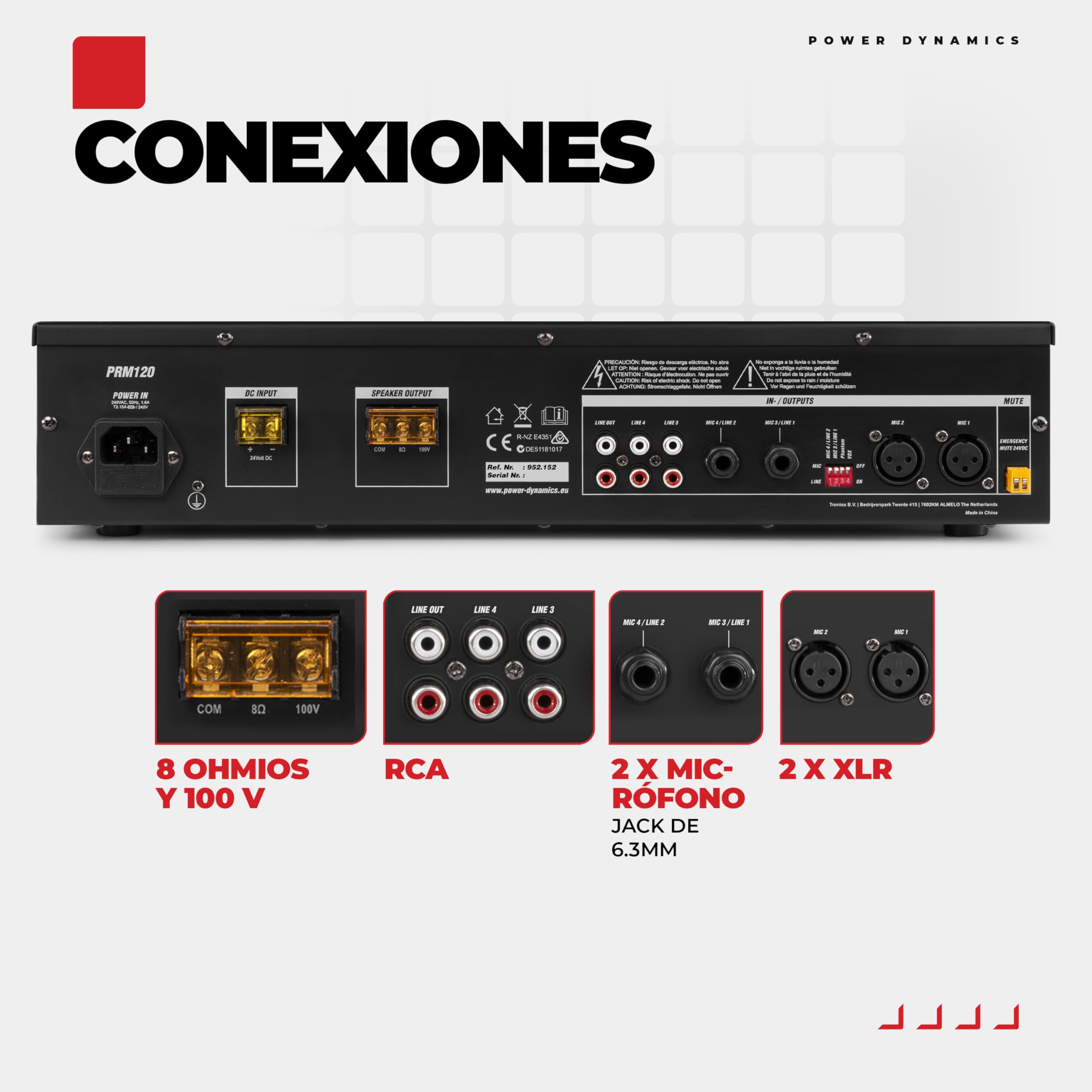 Power Dynamics BSX30B + PRM120 + RX22 – Sistema Sonido 100V con 16 Altavoces 2.5" 30W, Amplificador 120W, Bluetooth, MP3 y Cable 100m para megafonía e Hilo Musical Profesional, Color Negro