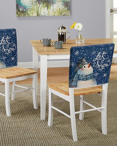 Miniatura 5 de AMZRicher Paquete de 8 fundas de respaldo de silla de Navidad con diseño de muñeco de nieve azul para sillas de comedor, fundas extraíbles lavables