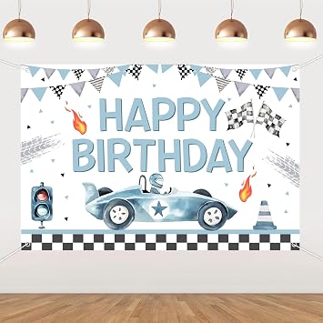Blue Race Car Birthday Party Decorations for Boy - Happy Birthday Backdrop, Fast One Two Fast Two Curious Photography Background 5x3ft for Vintage Blue Racing Car Party