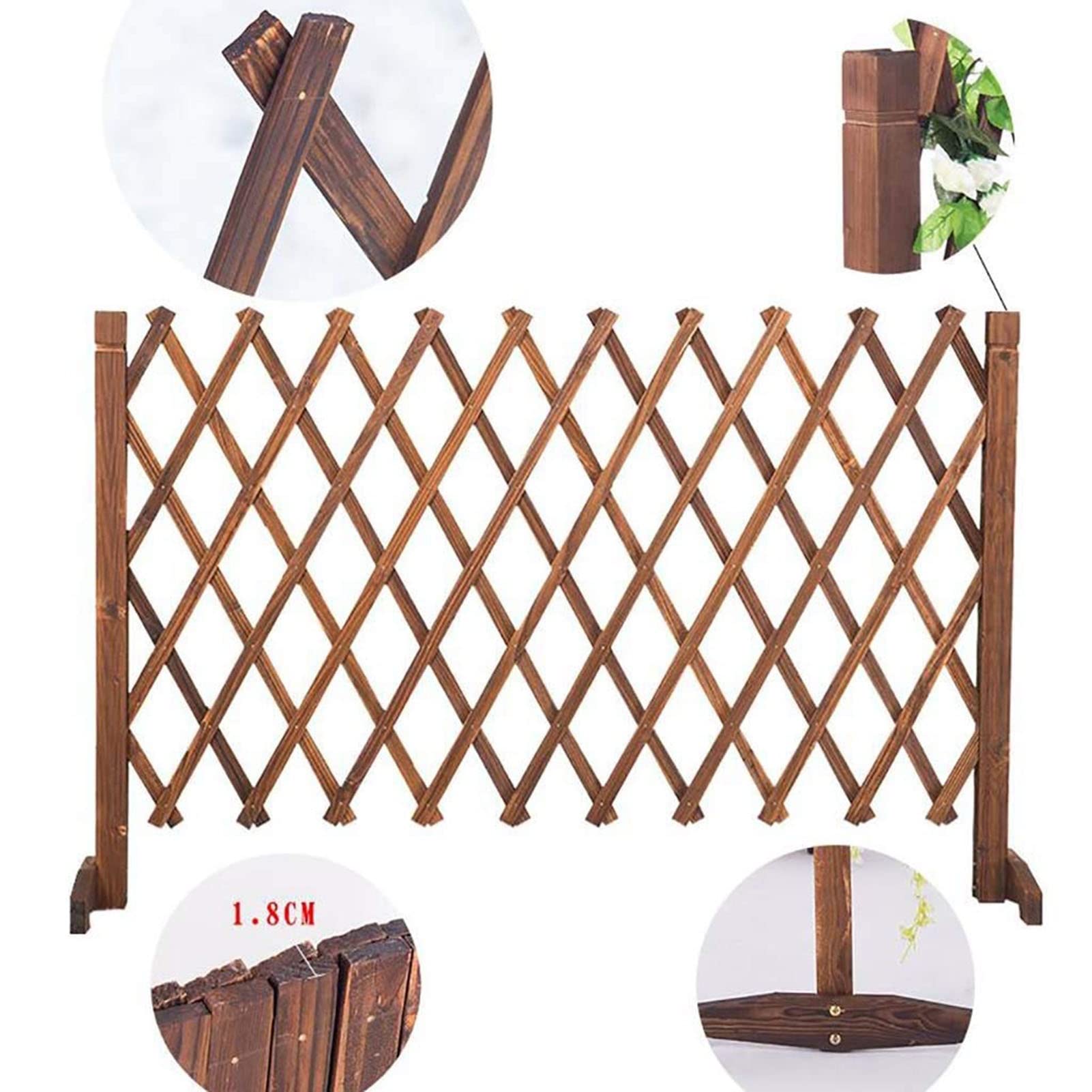 Grid Decoration Teleskop-Leitplanke – Garten-Holzzaun, Multifunktionaler Zaun Zum Aufhängen Von Dekorationen, 0,9 cm Dicker Holzstreifen, Pflanzen-Kletterrebe, Braun (Size : H120*L180)
