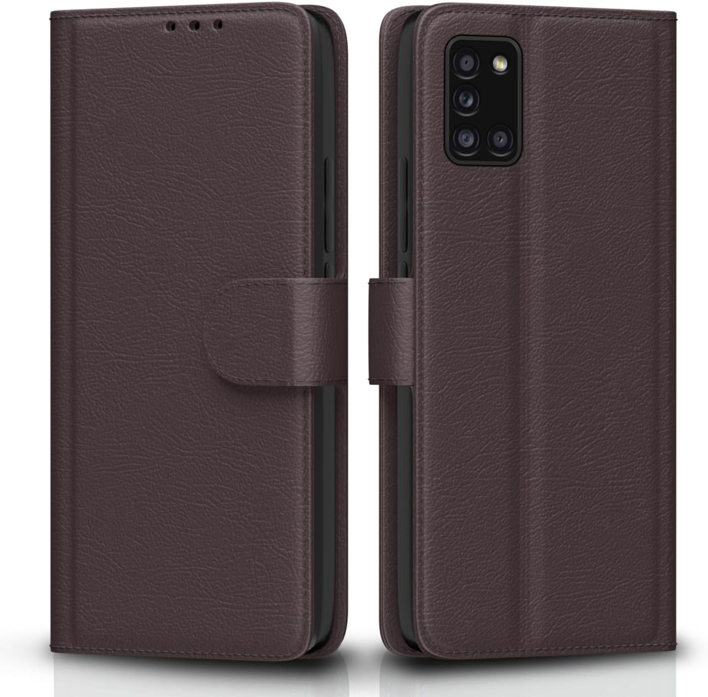 Pikkme Samsung Galaxy A31 Flip Case Leather Finish | Inside TPU with Card Pockets | Wallet Stand and Shock Proof | Magnetic Closing | Complete Protection Flip Cover for Samsung Galaxy A31 (Coffee)