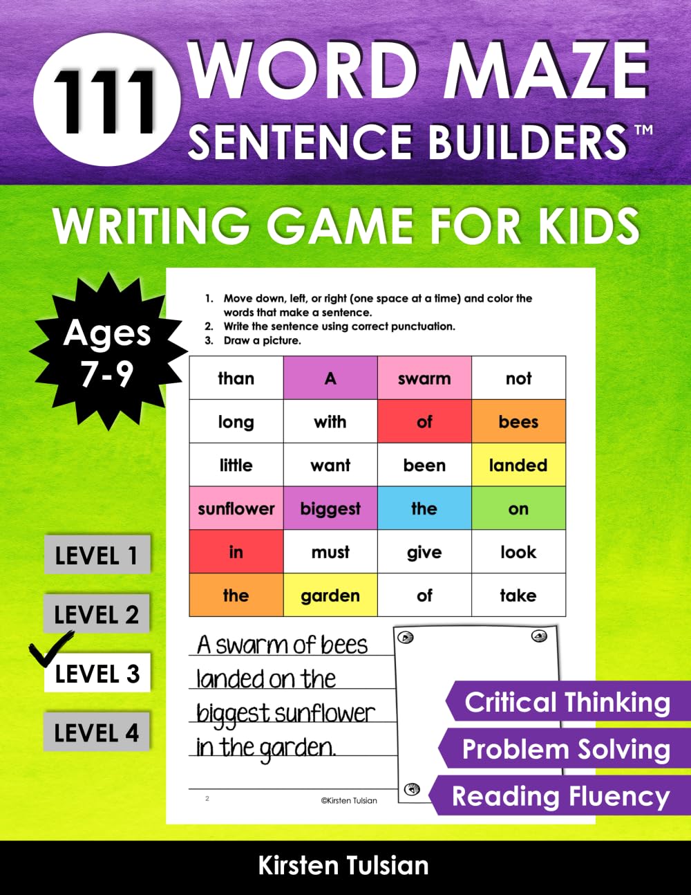 111 Word Maze Sentence Builders: LEVEL THREE Writing Game for Kids Ages 7-9 to Improve Critical Thinking, Reading...