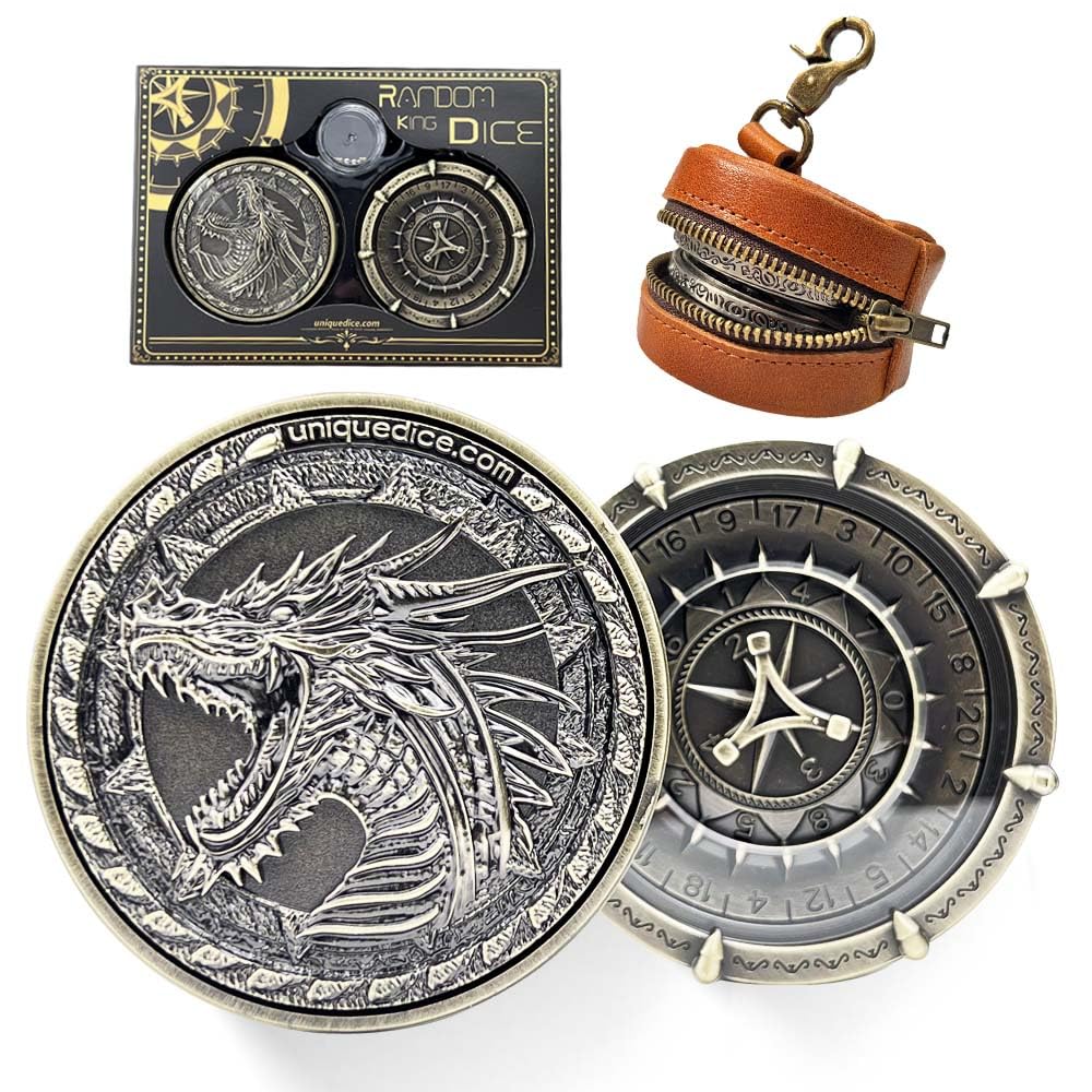 Random King Dice Spinner Dice Roulette Metal DND Dice Set 7-in-2 Dual-Spin Wheels Dice Set Unique Dice Pocket D20 Fidget Dice for Dungeons and Dragons DND Gifts- Dice King Random