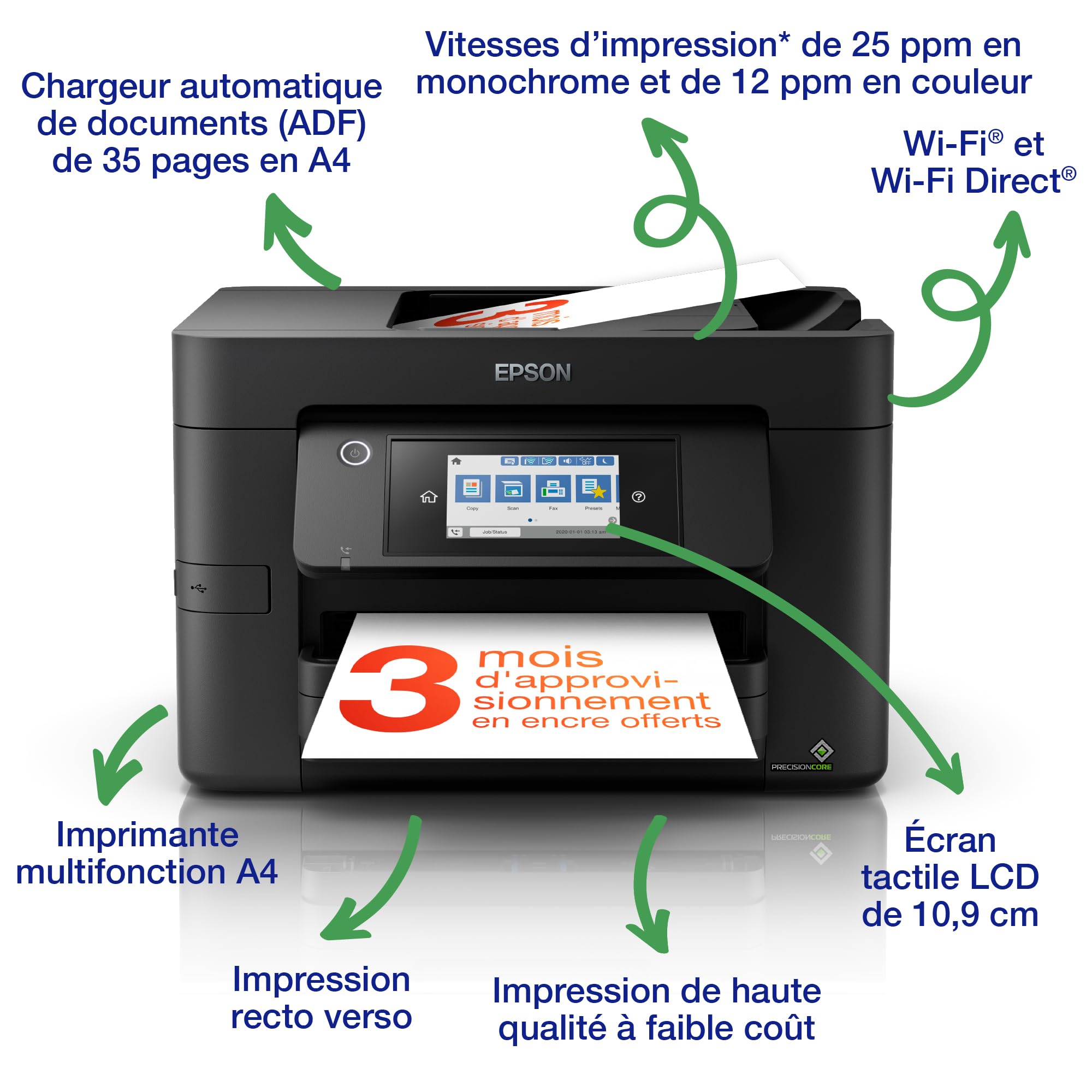 EPSON WorkForce Pro WF-4820DWF Imprimante 4-en-1 recto-verso WiFi Direct Ethernet PrecisionCore