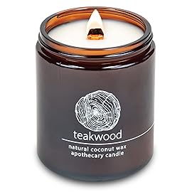 Hemlock Park Crackling Wood Wick Candle Handcrafted with Natural Coconut Wax (Standard 8 oz, Teakwood)