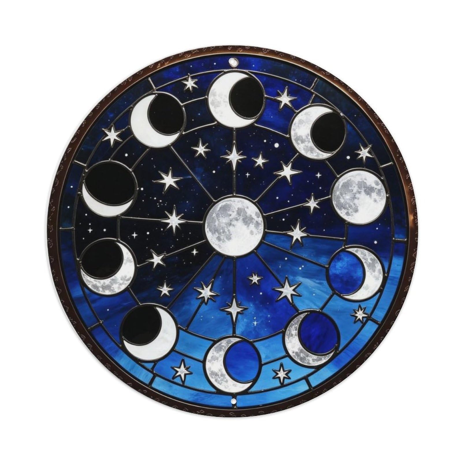 Moon Phases Constellation Celestial Stained Glass Metal Tin Sign Plaque