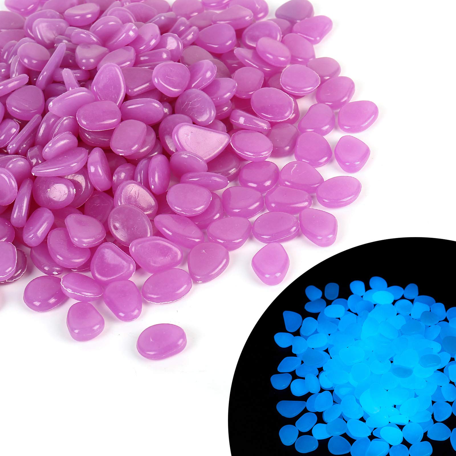Wandering Nature 400pcs Glow Stones Pebbles in The Dark Luminous Pebbles Light or Solar Charged Outdoor Decor for Garden Indoor for Vase Planter Aquarium Fish Tank (Purple)