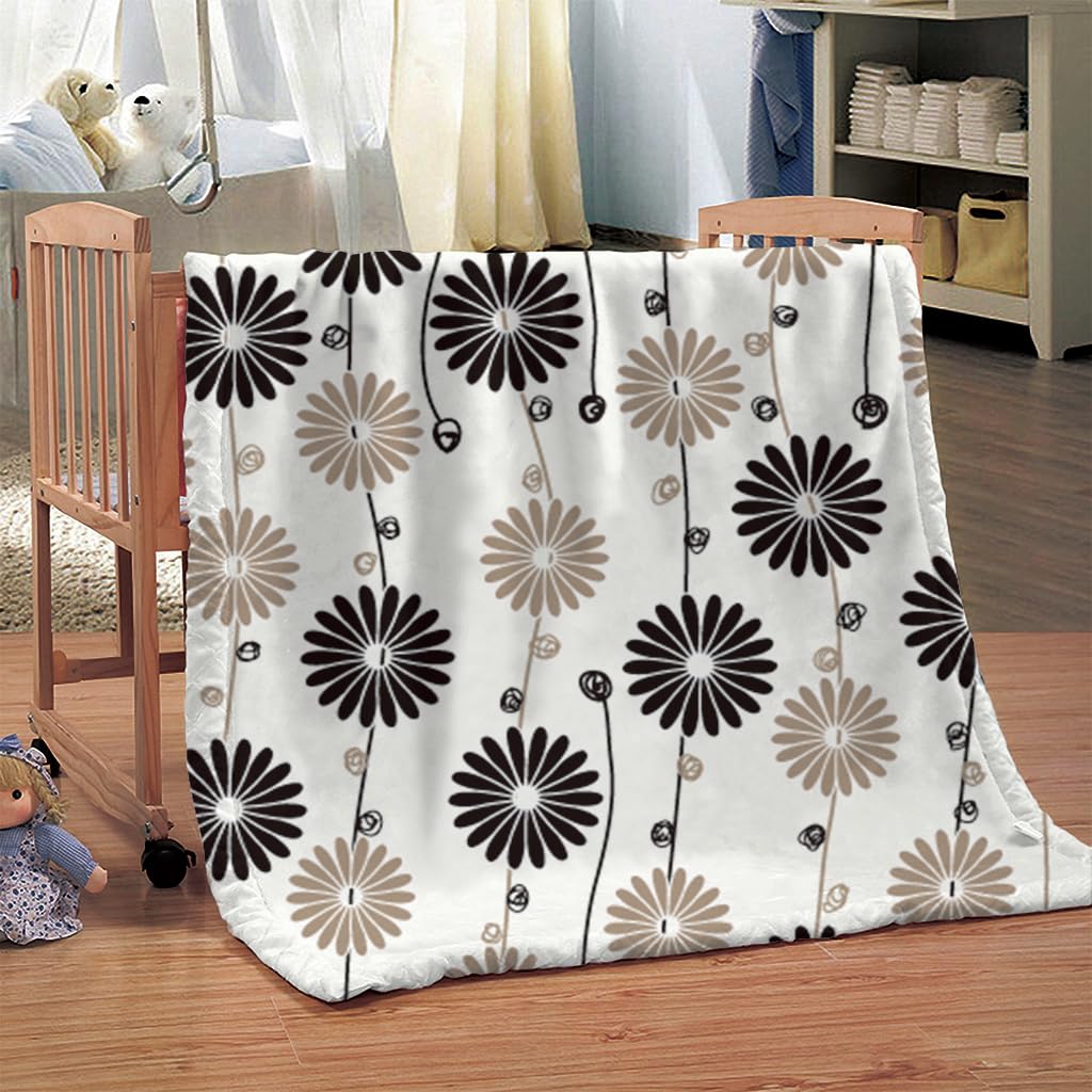 Coperta Di Flanella Letto Matrimoniale Invernale 180X200Cm Coperta Pile In Microfibra Morbida Pelosa Calda Copriletto Per Divano/Bambini Camere Da Letto, Fiori Neri Astratti Motivo