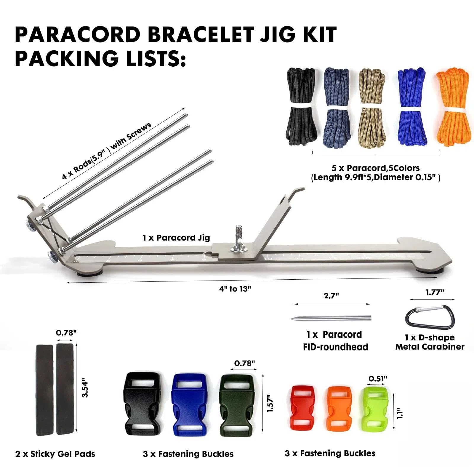 KOKKOYA Paracord Armband Maker Kit Paracord Jig Kit Einstellbare Länge Weben DIY Handwerk Maker mit Gratis Schnur und Schnallen (Karotte)