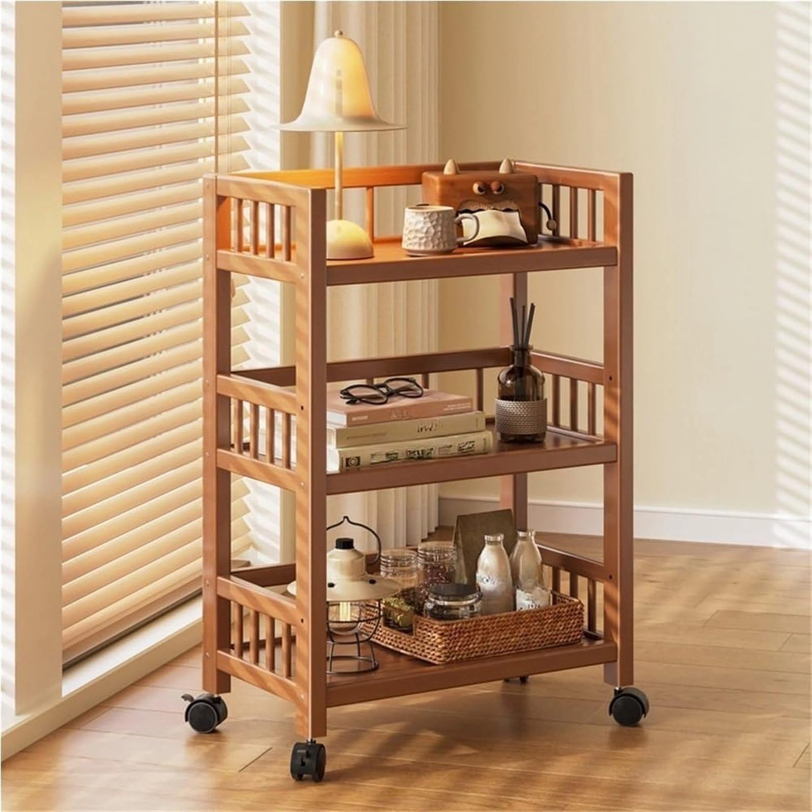 Carrello portaoggetti in bambù a 3 ripiani, organizer mobile su ruote, per cucina, bagno, soggiorno, scaffale multifunzionale con spazio di archiviazione