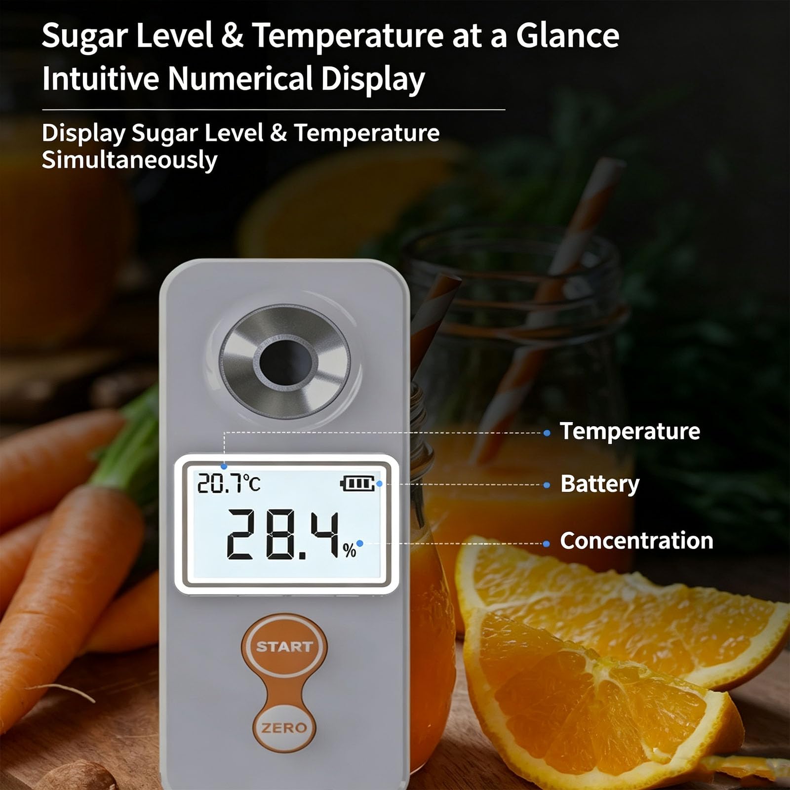 Tester Cukru Owocowego, Cyfrowy Refraktometr 0-53% Z Podświetlanym Wyświetlaczem Lcd, Precyzja ±0,5%, Automatyczna Kompensacja Temperatury, Do Winiarstwa, Parzenia Kawy I Testowania Żywności