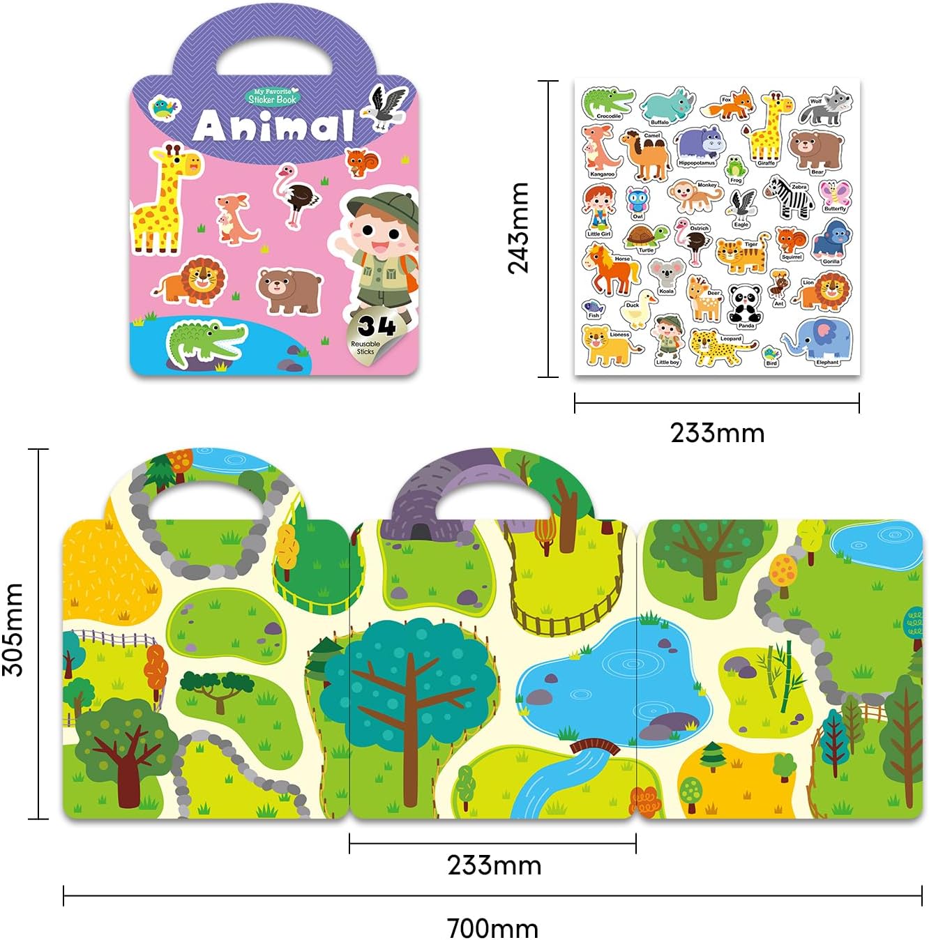 GUYUCOM Paquete De 4 Libros De Pegatinas Reutilizables, Juguetes Para Niños De 2, 3, 4 Años, Pegatinas 3D Transparentes Para Granja De Insectos Oceánicos, Juguete Educativo, Regalos De Cumpleaños