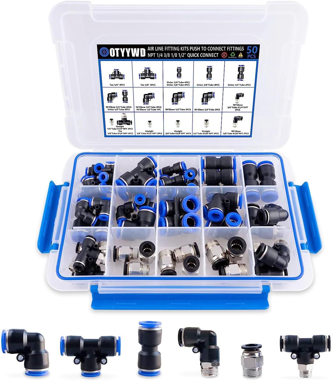 Guolich 50 Stück Steckverschraubung Pneumatik Steckverbinder Push In ,Steckverbinder,Pneumatische Fittings Push in Schnellkupplung Verbinder für Luft Wasser Schlauchanschluss1/4", 1/8", 1/2", 3/8"