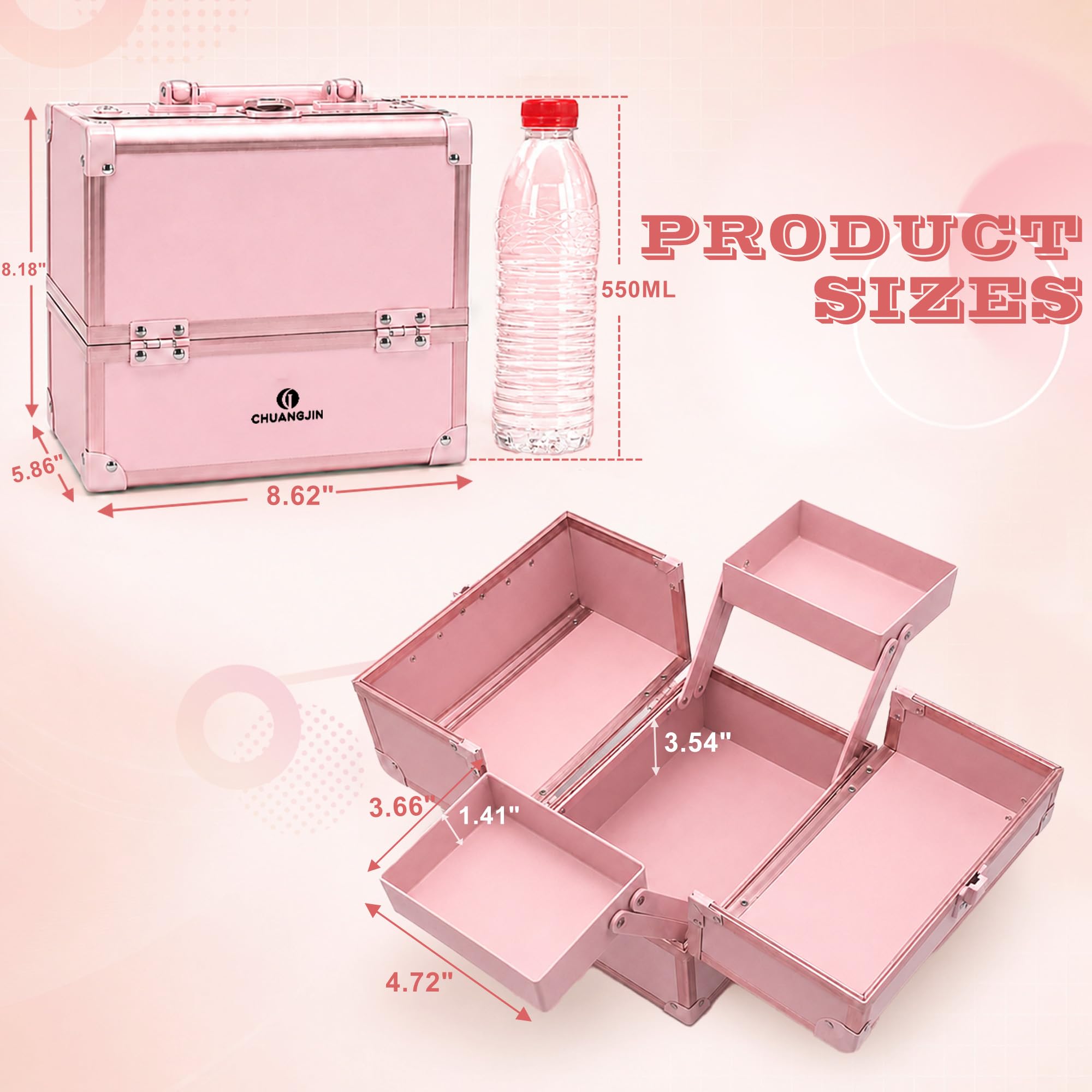 8.6-Inch 2-Tray Locking Makeup Box Cosmetic Case Organizer