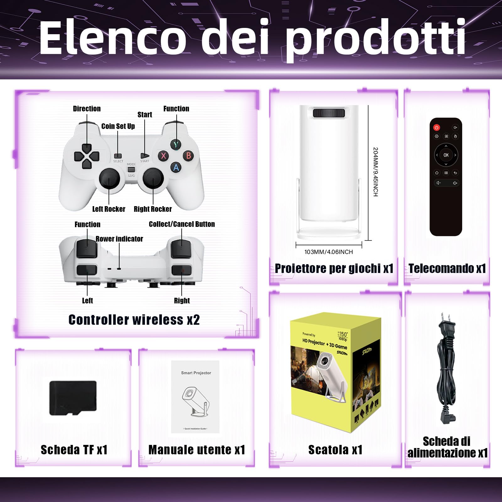 S40 Max Proiettore intelligente,36000+ giochi,14 emulatori,WiFi 2,4G+5G e Bluetooth Mini proiettore portatile,proiettori da gioco con 2 controller wireless,Android 11 per home cinema e uso all'aperto