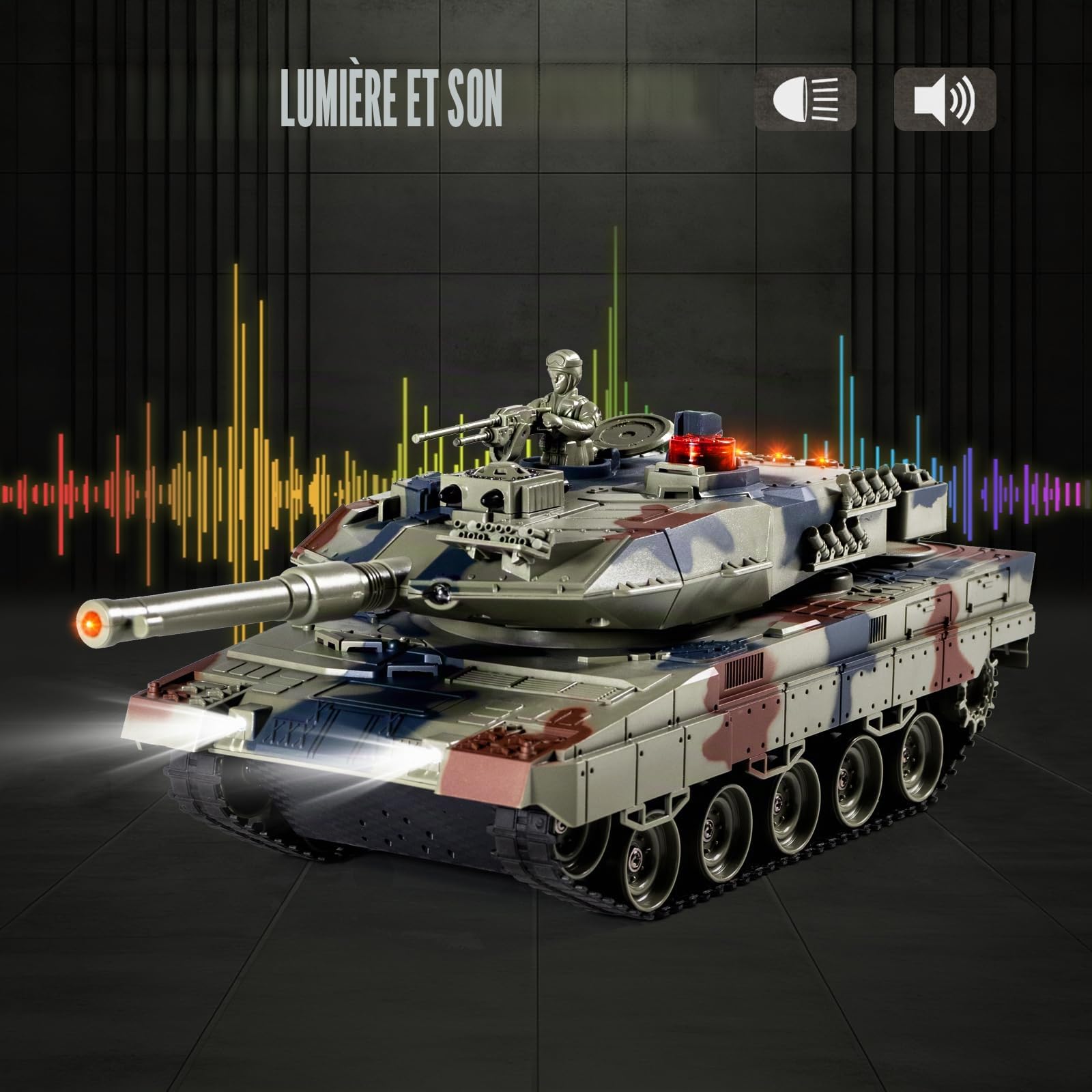 Supdex Tank Telecommande, RC Char 1/24 Telecommande, Leopard II Radiocommande, Combat avec de la Fumée et des Lumieres, Char Telecommandé Enfant, Convient aux Enfants de 6 Ans et Plus