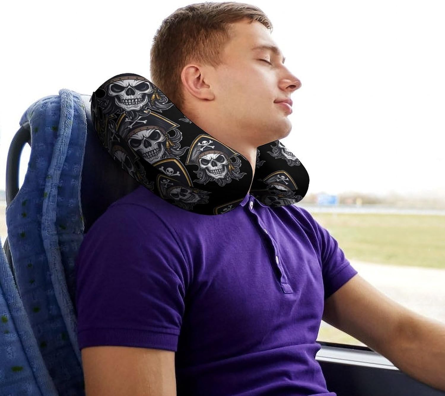 Pirate Skull Travel Pillow U Shape Neck Pillow Washable Pillowcase for Sleeping Chair