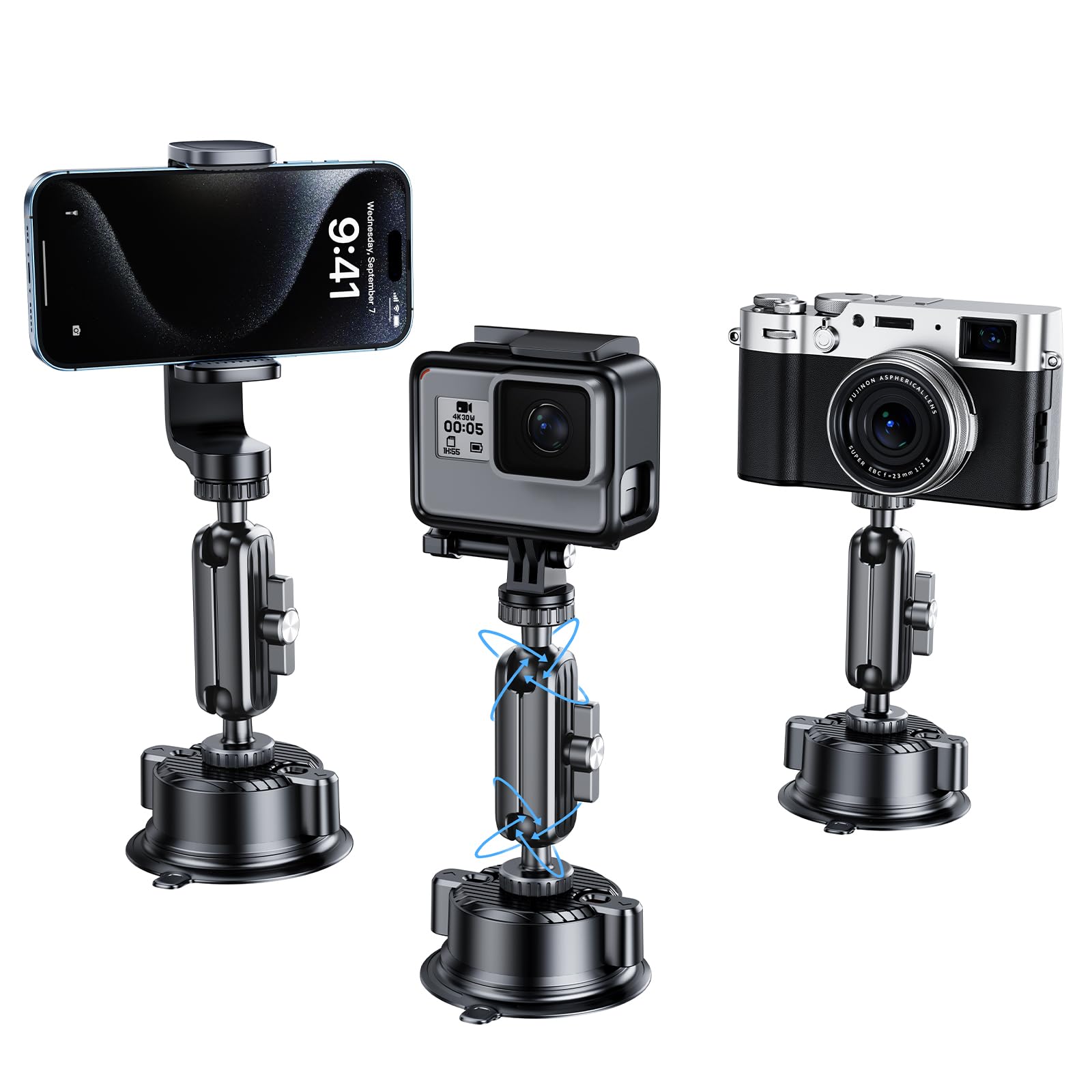 Soporte de teléfono con ventosa para coche, ultra estable, giratorio de 360 grados, para grabación de video, soporte de coche para iPhone 16 Pro Max GoPro Insta 360 cámara Vlog