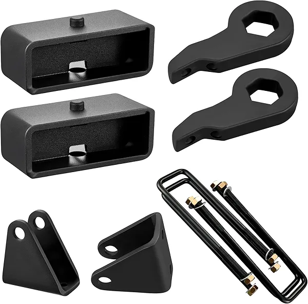 EVIL ENERGY 1-3" Front and 2" Rear Leveling Lift Kit Compatible with 2001-2010 Chevy Silverado 2500HD GMC Sierra 2500HD, Suspension Strut Spacers, Torsion Bar Keys with Shock Extenders Brackets Black