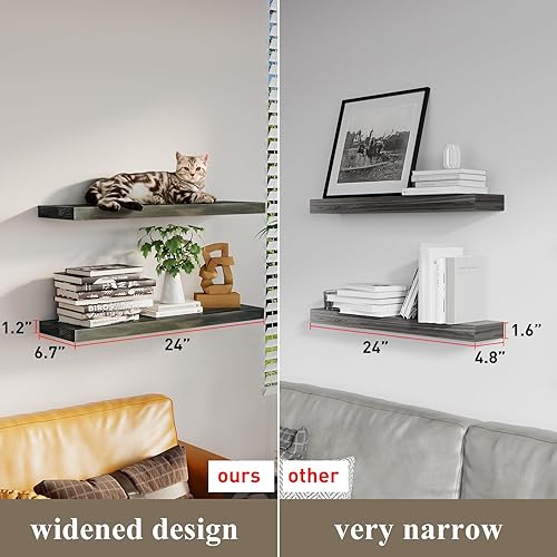 Miniatura 3 de Estantes flotantes rústicos de madera natural estantes abiertos bordes vivos decoración de pared de madera para baño sala de estar dormitorio cocina