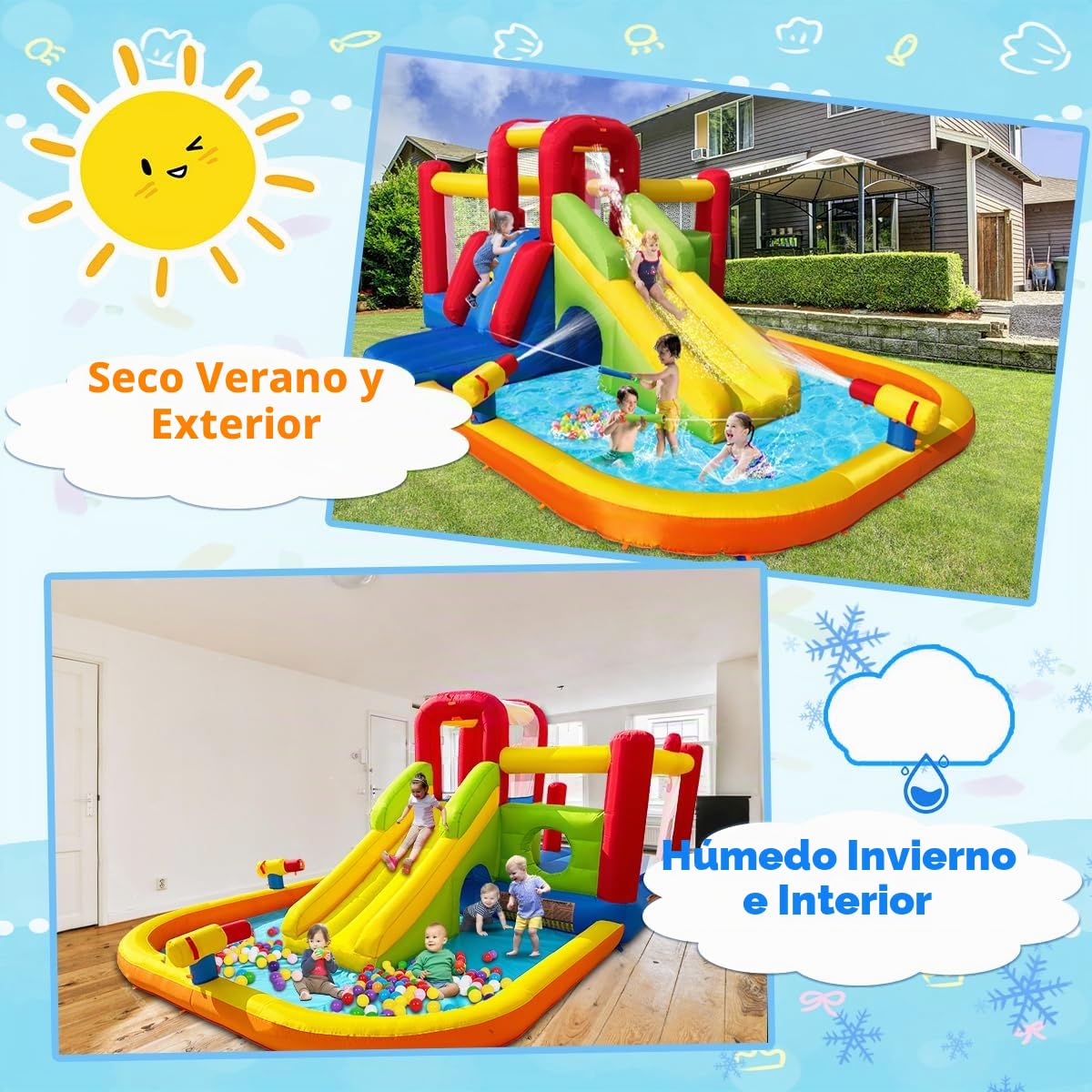 Ballsea Castillo hinchable con soplador, material premium, certificado de seguridad, uso en interiores y exteriores, ideal para cumpleaños infantiles y fiestas familiares