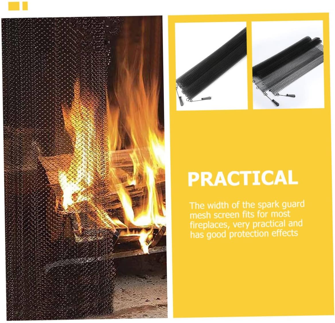 Ciieeo 2pcs Fireplace Mesh Screen Curtains Xin Fire Resistant Iron Panels with Metal Rings for Easy Installation and Floor Protection Black Mesh Fireplace Screen
