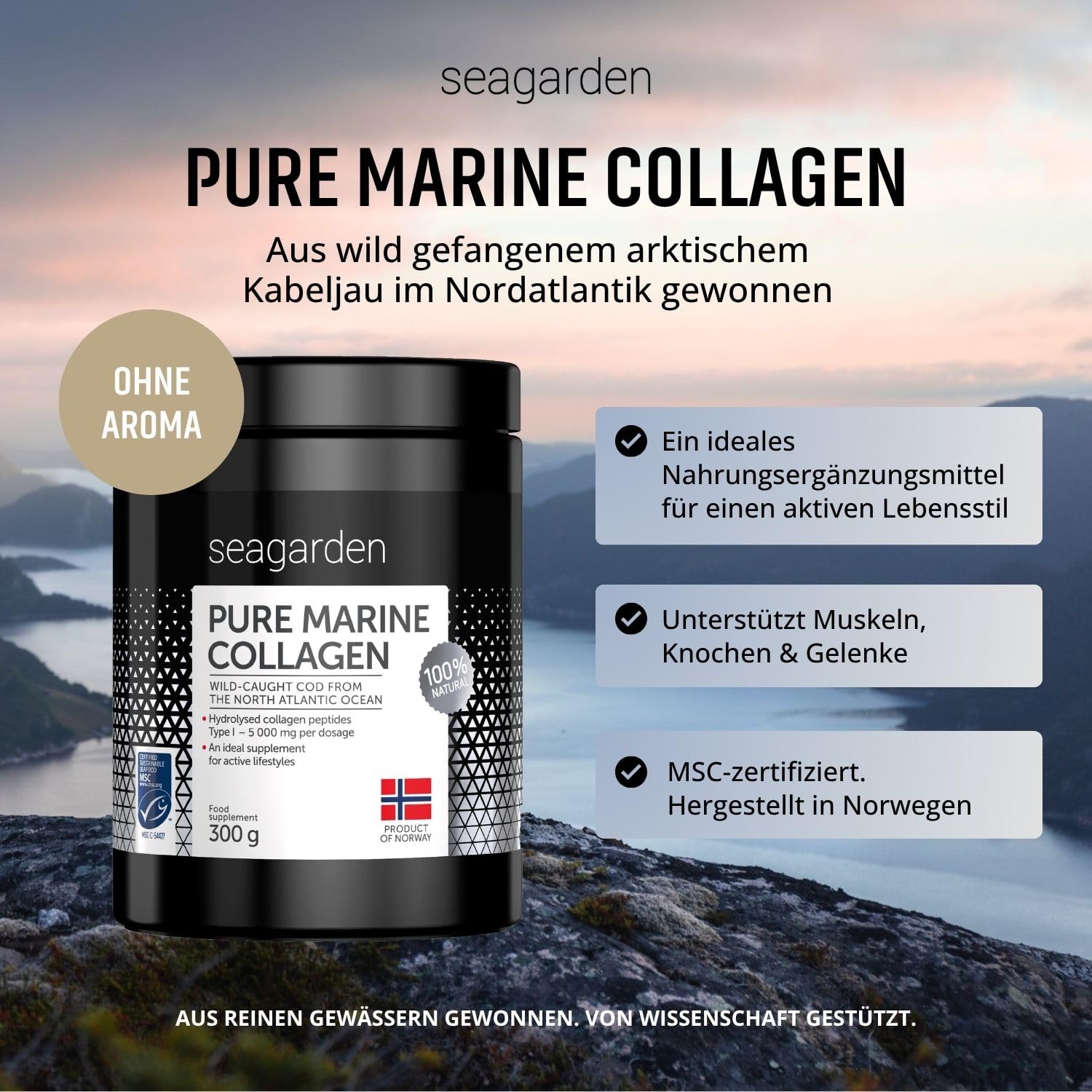 Seagarden Meereskollagen Typ 1 Pulver - 300 g, 60 Portionen