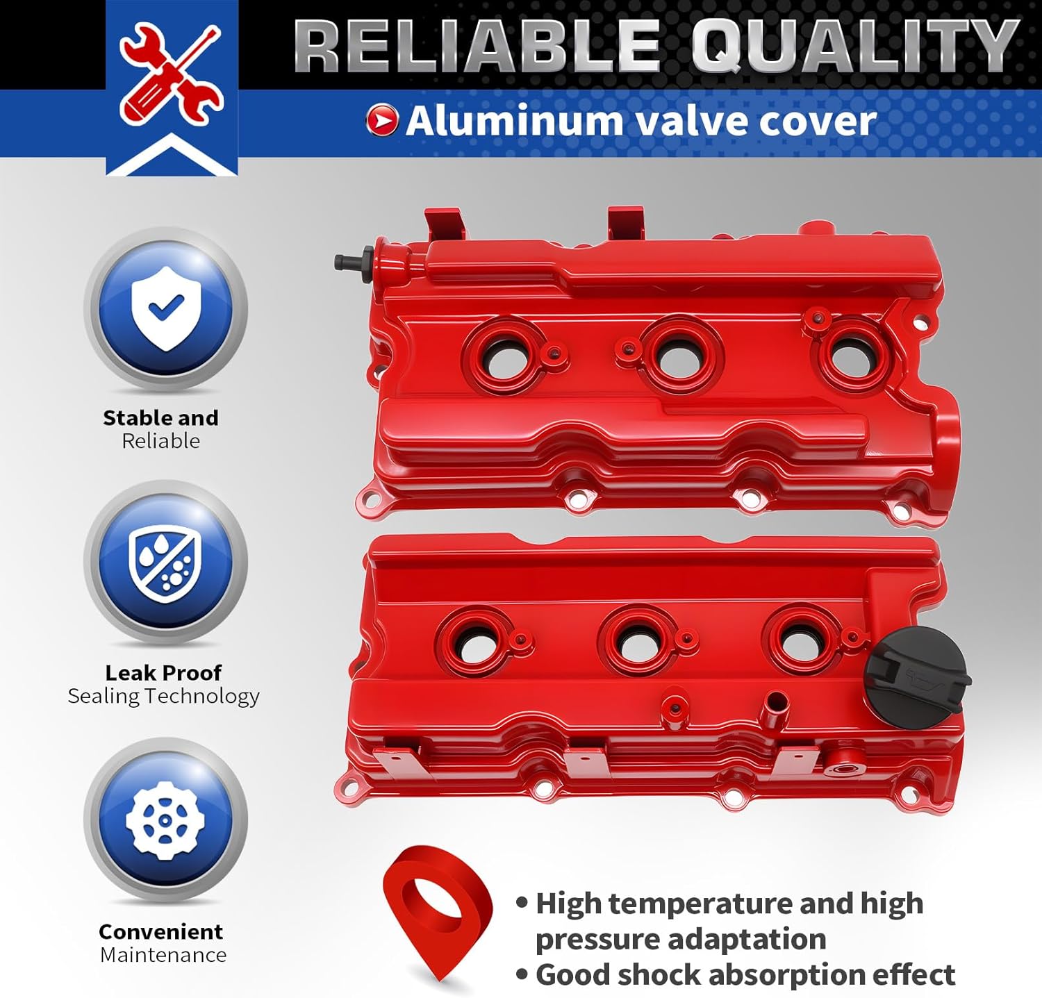 Aluminum Valve Cover Compatible with Pathfinder Frontier NV1500/NV2500/NV3500 4.0L V6 2005-2019 13264EA210 13264EA200 (Red)